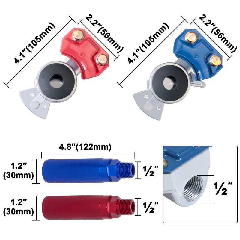 KOOTANS Glad Hands Set with Service Emergency Glad Hand, Anodized Aluminum Extension Handles Grips and Seals for Semi Truck Trailer Tractor RVs, Air Brake Coupling Handshake, Gladhand Connectors - Image 2